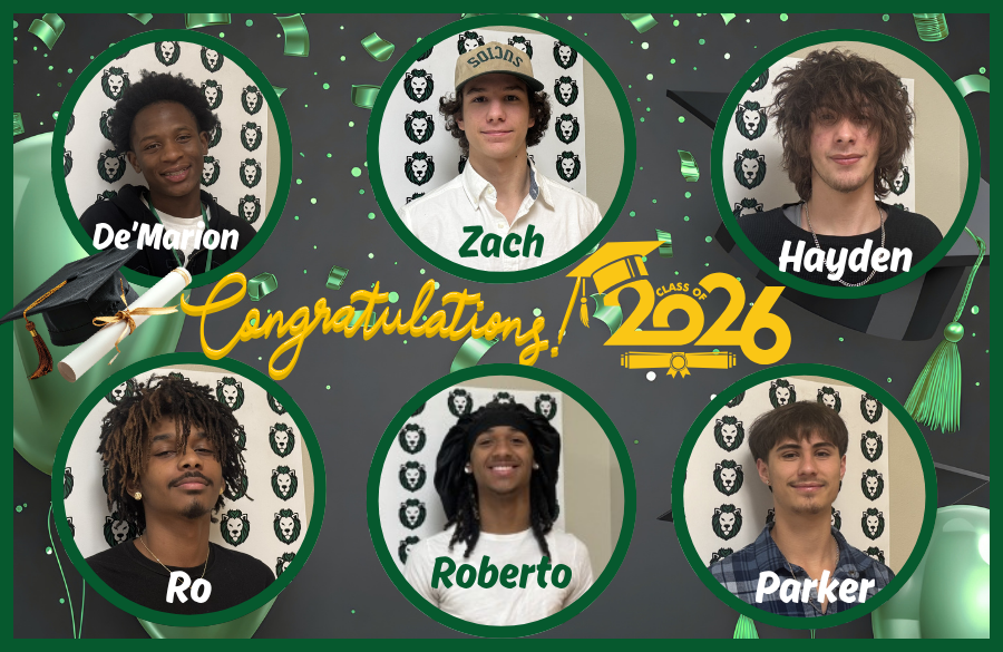 six students ready to graduate pose for pictures
