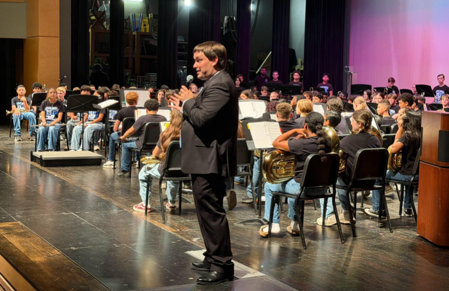 picture of Mr. Miller and the Jordan band on stage