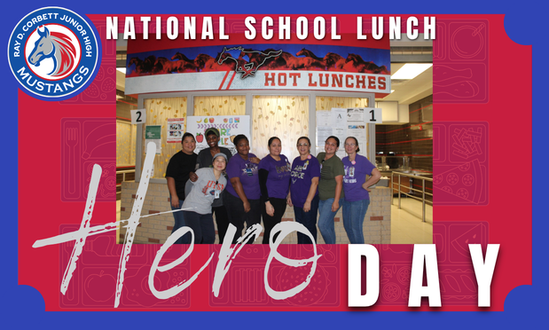 National School Lunch Hero Day group picture of eight cafeteria workers