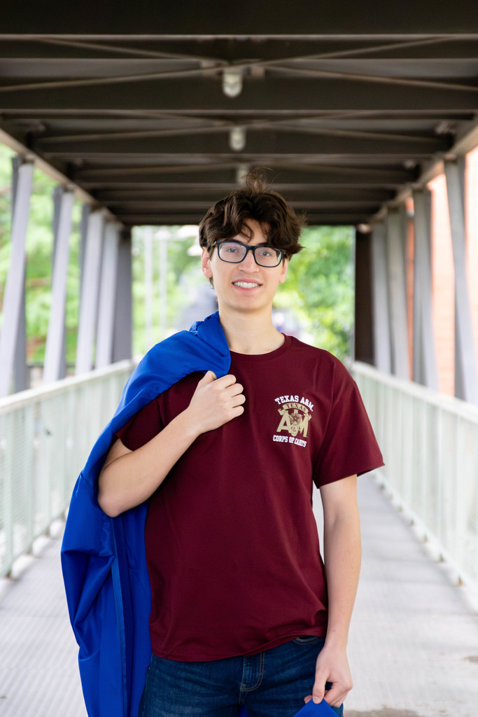 student wearing Texas A&M shirt