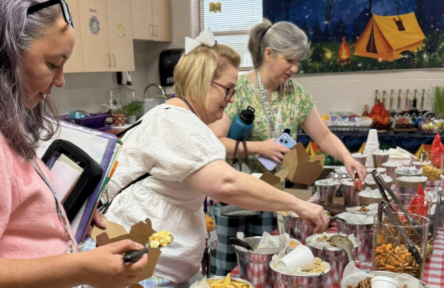 picture of teachers enjoying treats for teacher appreciation week