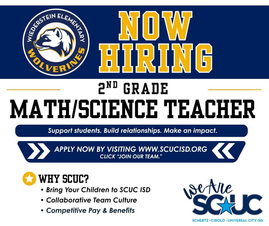 Now Hiring a Math/Science Teacher at Wiederstein Elementary!