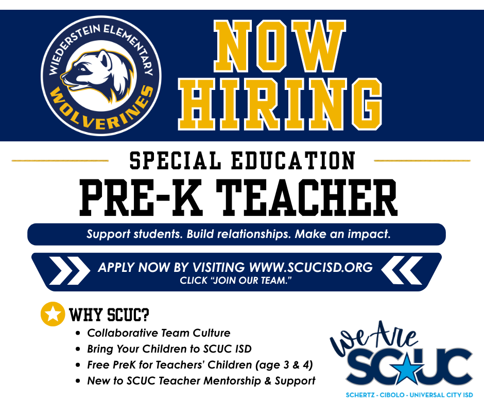 Now Hiring a Special Education Pre-K Teacher at Wiederstein Elementary!