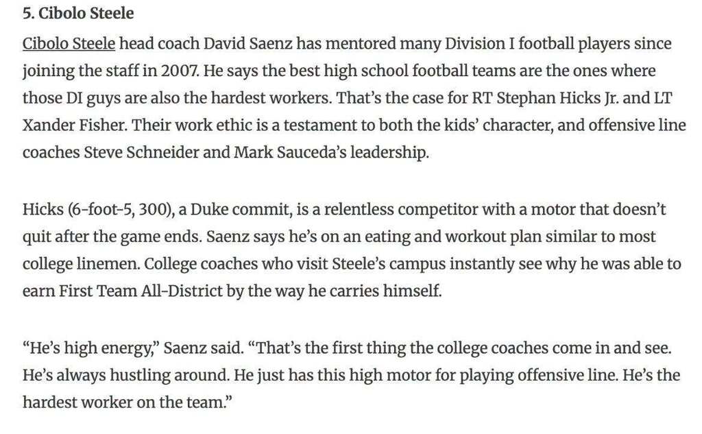 5. Cibolo Steele. 
