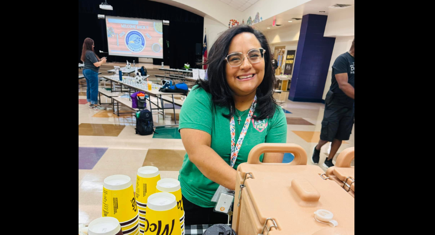 Mrs. Trevino getting coffee