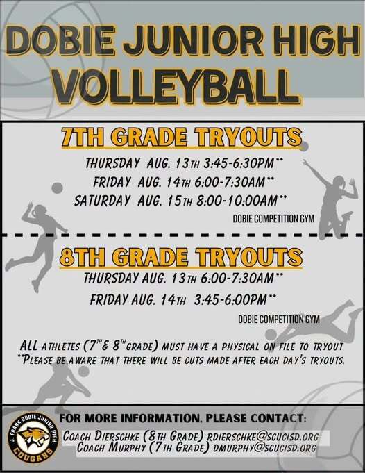 Dobie Volleyball tryouts information