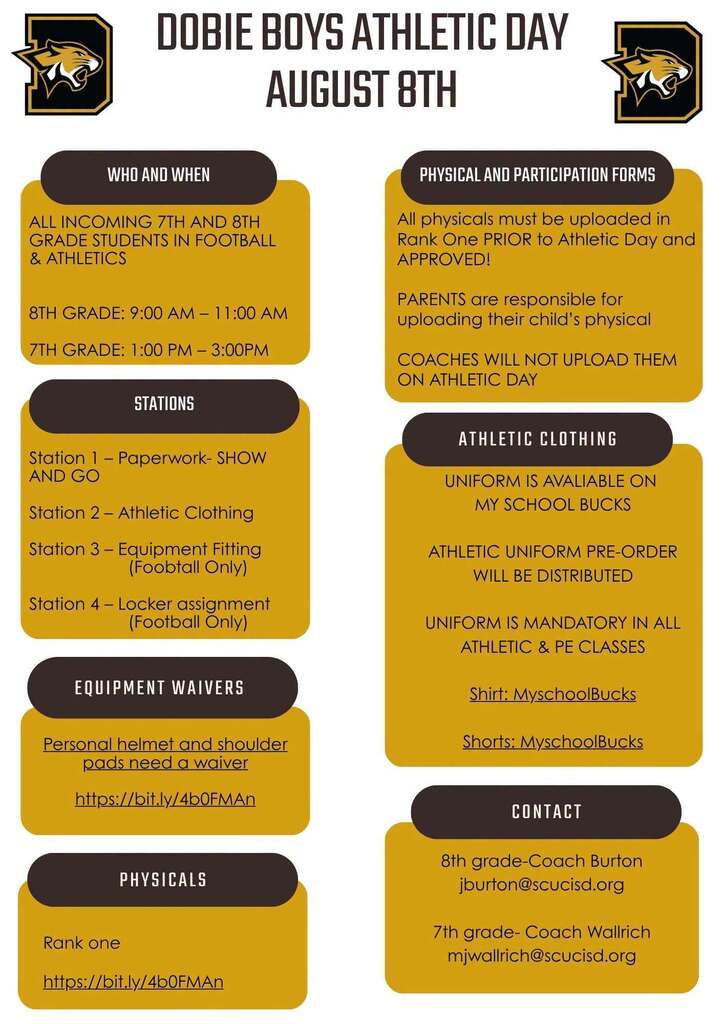 Dobie Athletics Day information