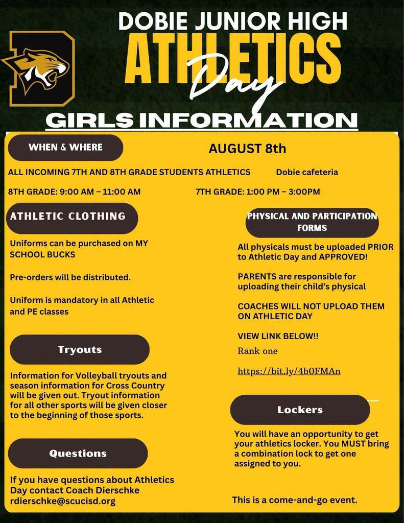 Dobie Athletics Day information