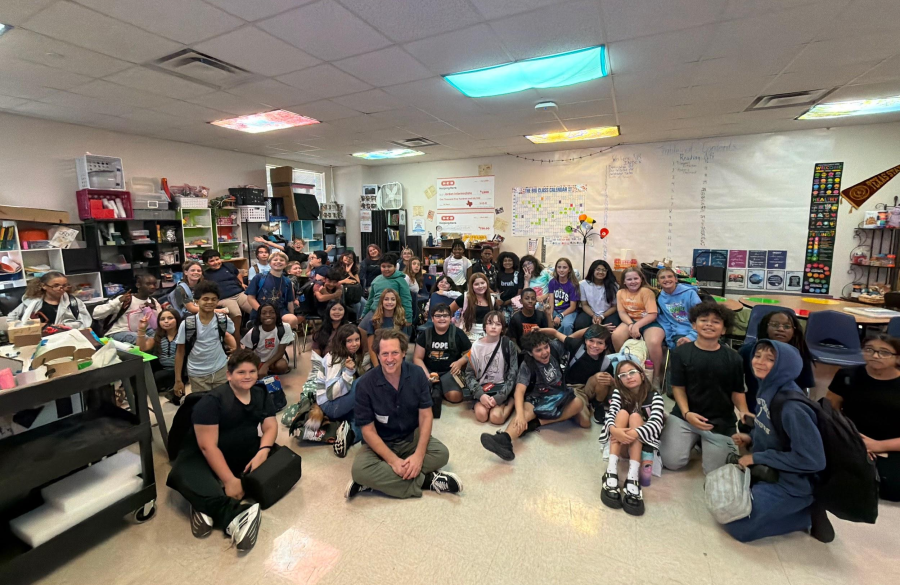 picture of 6th graders who attended an after school meeting with author, James Kennedy