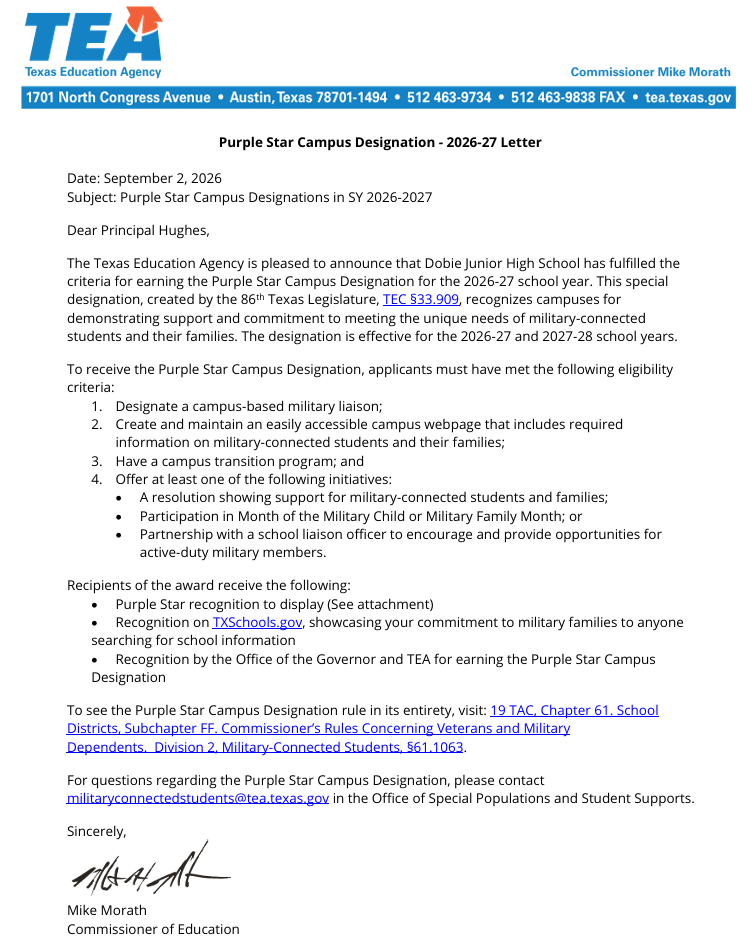 Purple star designation letter