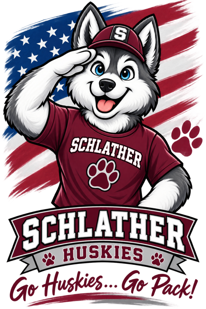 Cartoon Husky wearing baseball cap and saluting