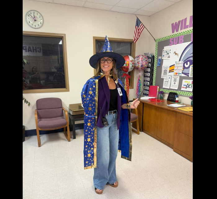 Mrs. Vance dressed as a wizard