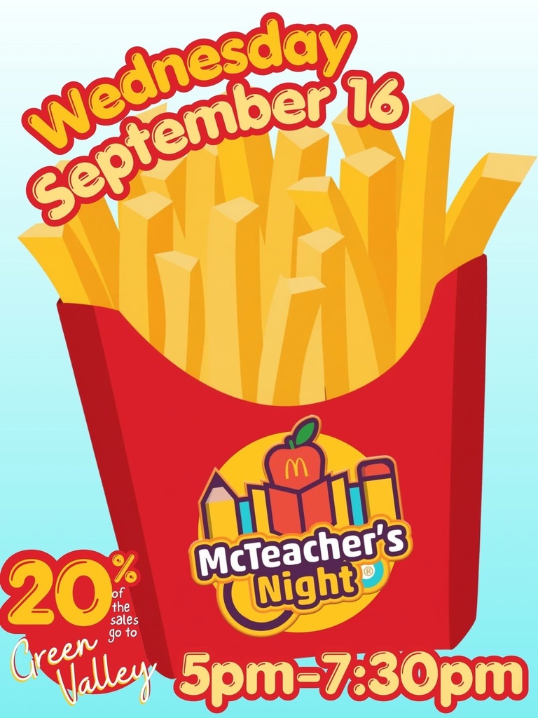 Spirit Night at McDonald's on September 16th from 5-7:30 p.m.