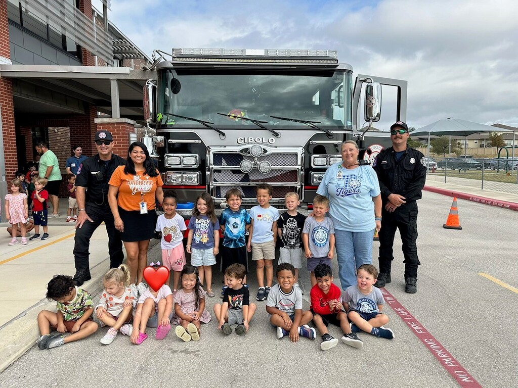 Students in front of fire truck
