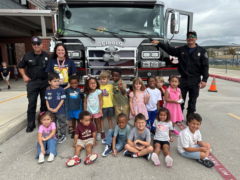Students in front of fire truck