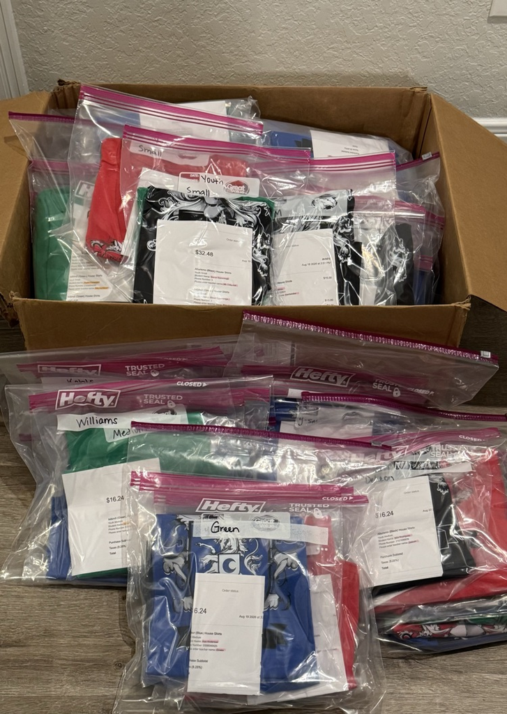 Tshirts in bags.
