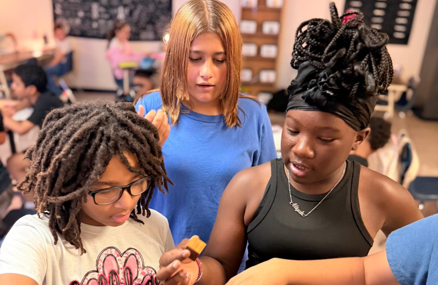 picture of students working on a science lab together