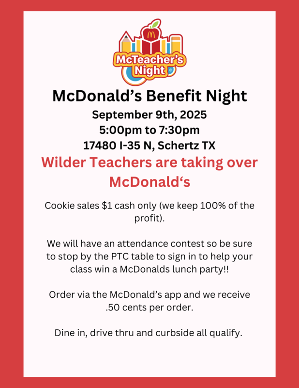 Mc Donald's Benefit Night flyer.