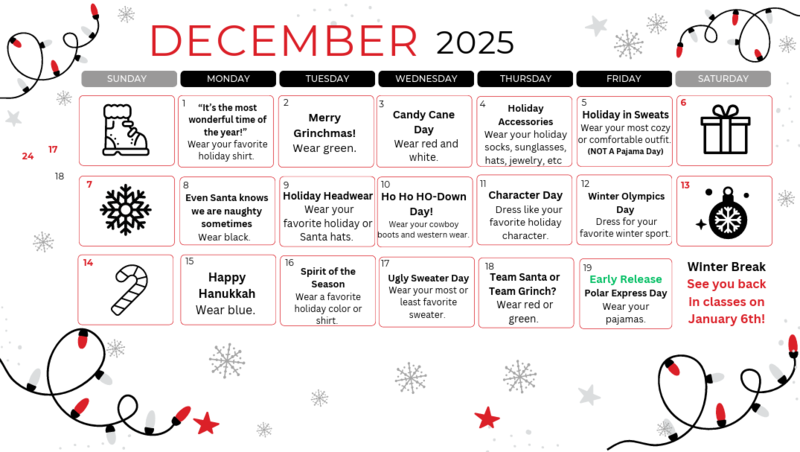 Calendar of dress up days