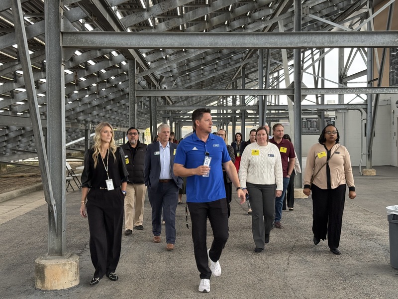Lehnhoff's tour included a visit to the athletic stadium, with some equipment dating to 1966.