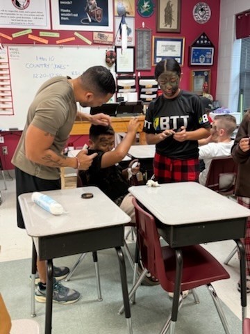 parent painting camouflage on each other