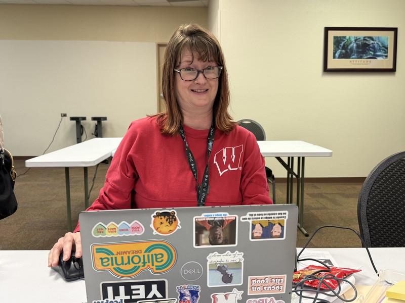 Jordan GT teacher Jennifer Wagner is all smiles after a rousing showing by her students at the 90-Second Newbery Film Festival