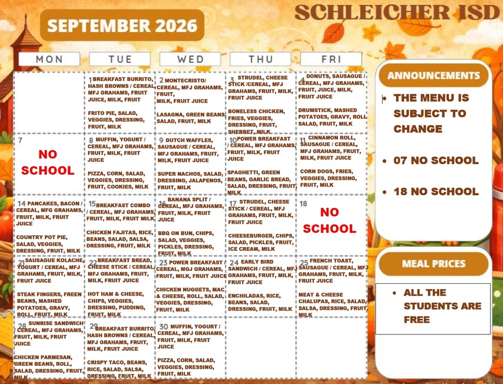 SEPT LUNCH MENU