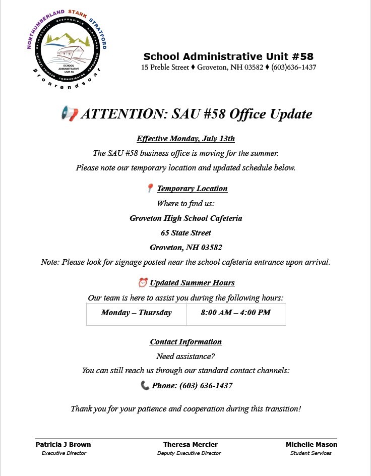 SAU 58 Update | School Administrative Unit 58