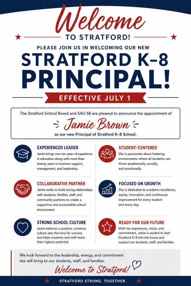 Welcome Our New Stratford K–8 Principal