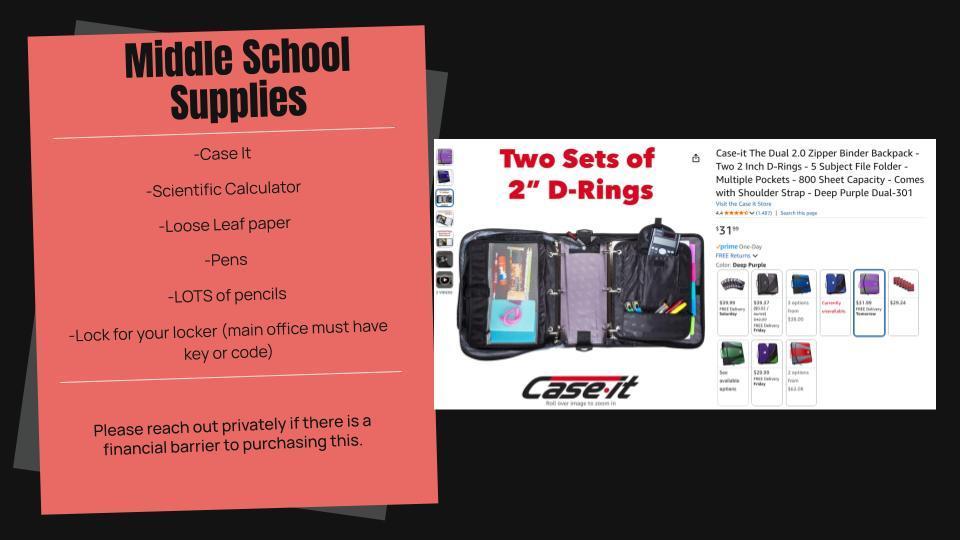 Middle School Supply list - see main post for screen readable version.