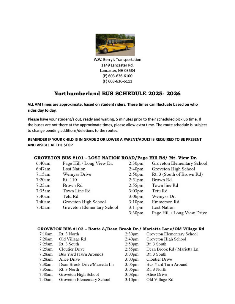 2025-26 Bus Schedule