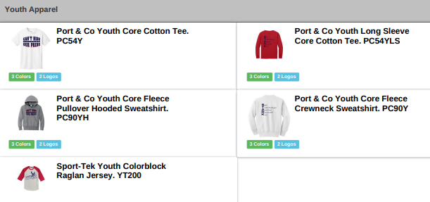 Youth apparel options