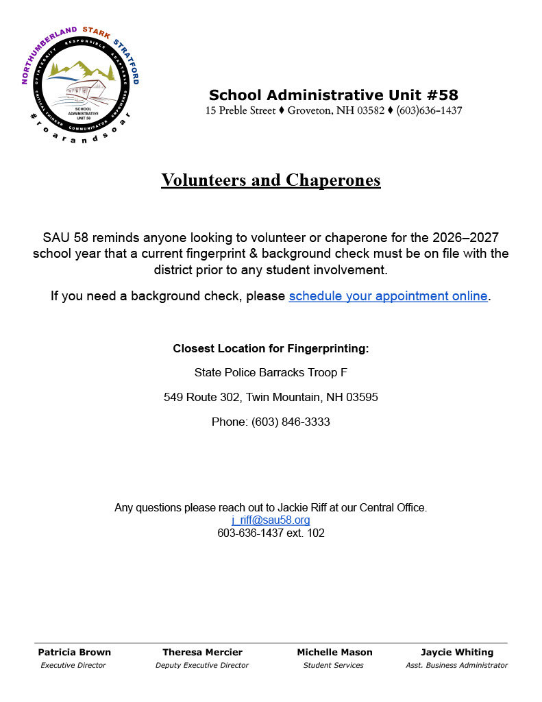 Document looking for Volunteers and Chaperones