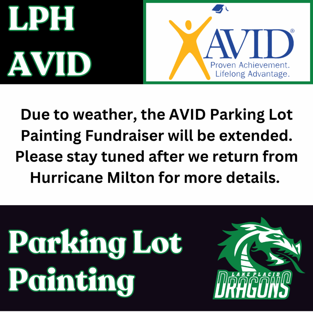 LPH AVID Due to weather, the AVID Parking Lot Painting Fundraiser will be extended. Please stay tuned after we return from Hurricane Milton for more details. Parking Lot Painting