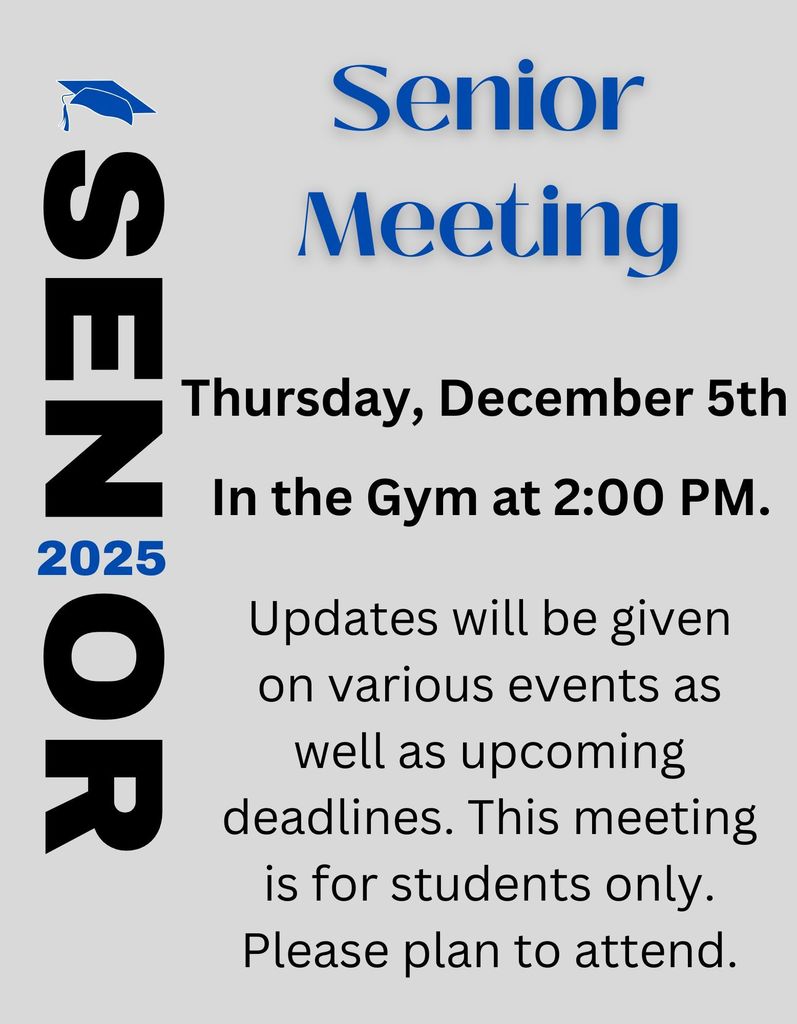 Senior Meeting is Thursday, December 5th