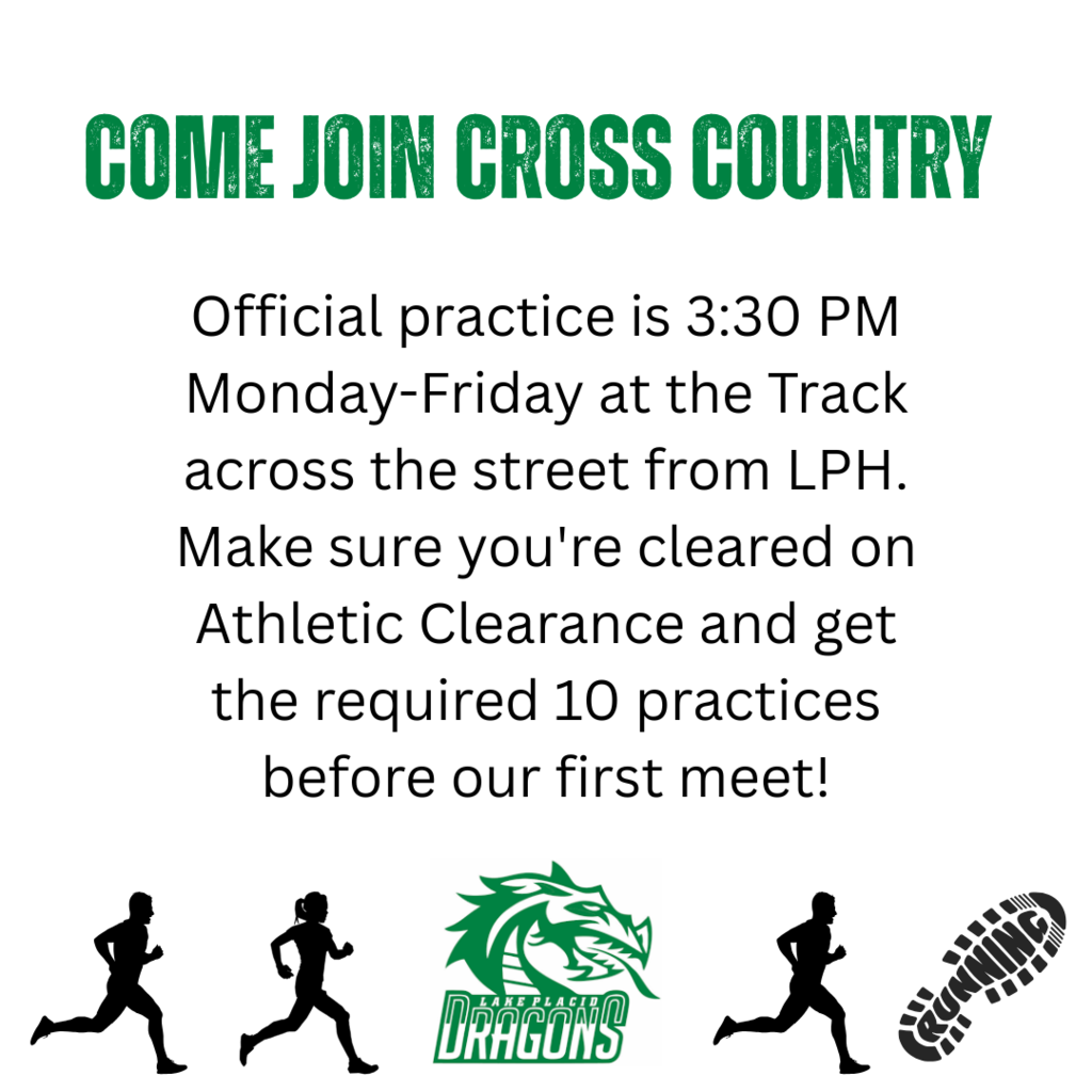Official practice is 3:30 PM Monday-Friday at the Track across the street from LPH. Make sure you're cleared on Athletic Clearance and get the required 10 practices before our first meet!