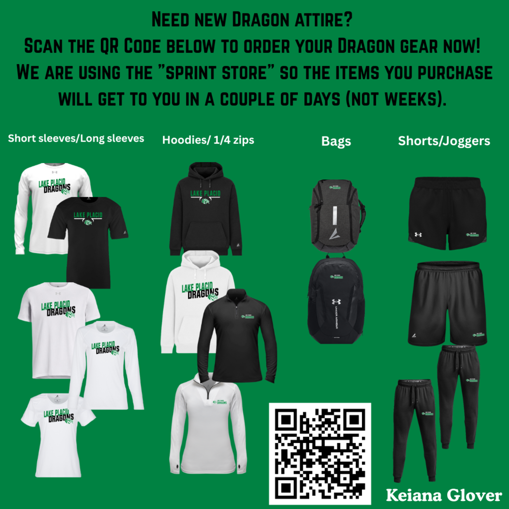 Need new Dragon attire? Scan the QR Code below to order your Dragon gear now! We are using the "sprint store" so the items you purchase will get to you in a couple of days (not weeks).
