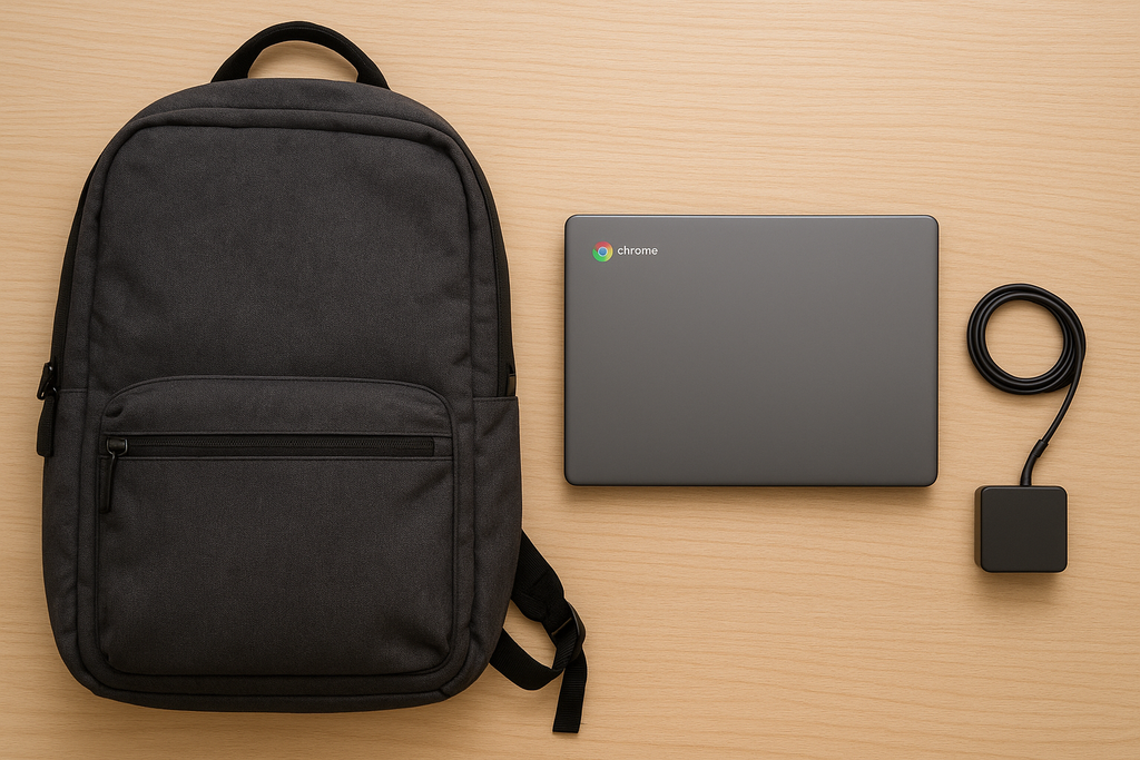 image of backpack chromebook and charger