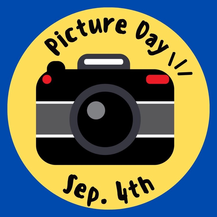 image of a camera with a flash and the text โPicture Dayโ and โSep. 4th"