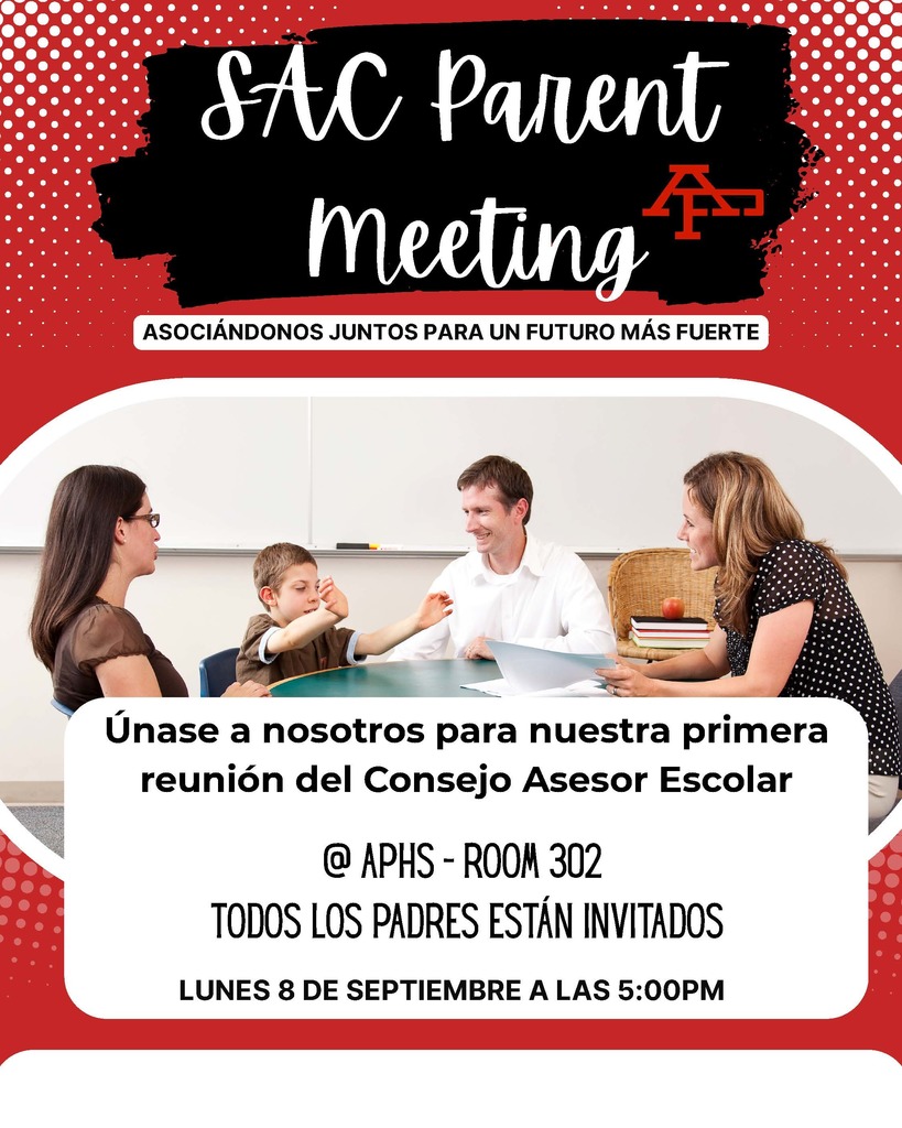 SAC Parent Meeting is on September 8th at 5PM