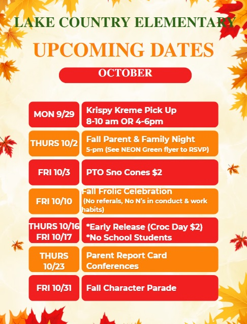 upcoming Dates October 
