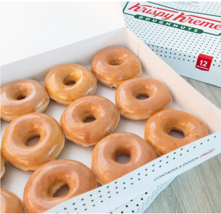 Box of Krispy Kreme doughnuts.