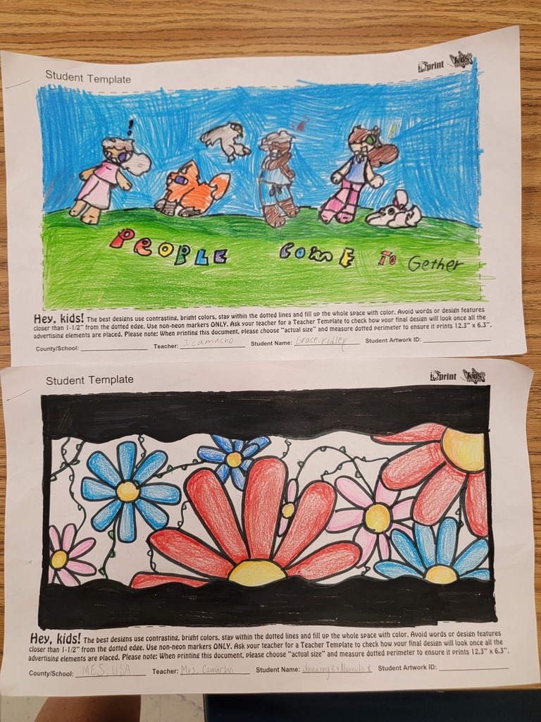 MES Student drawn and colored art for the Tag Art project with the Tag Agency