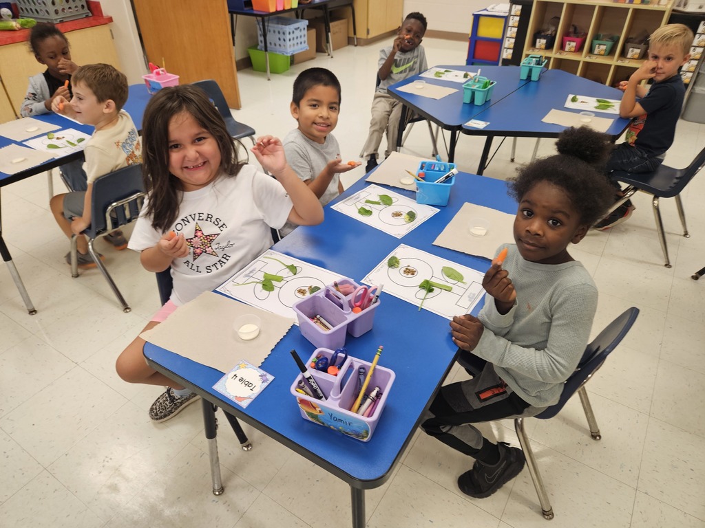 MES Kindergarten class learning about plants and eating a whole plant.