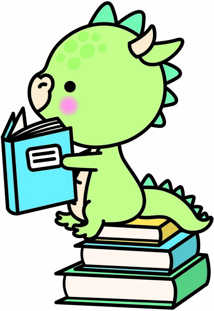 Dragon on books reading