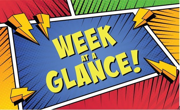 Week at a Glance Header in the style of a comic book page cell