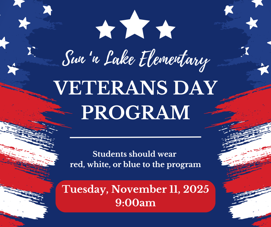 Join us on November 11th for our Veterans Day Program at 9:00am! Students should wear red, white, or blue that day. We hope to see you there!