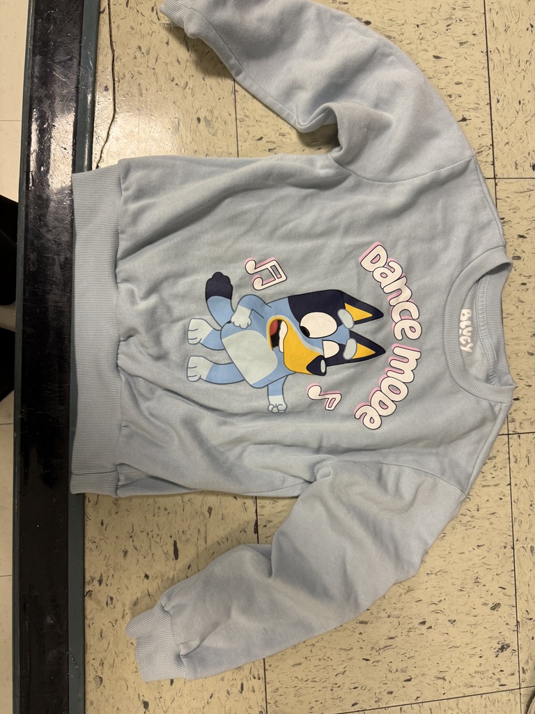 A light blue crewneck sweatshirt featuring the Bluey character and the text "Dance Mode" with music notes.