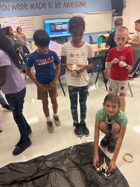 MES Students in STEM Lab in the Egg Drop Challenge.