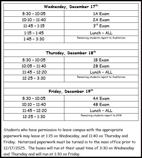 Exam Schedule 2025